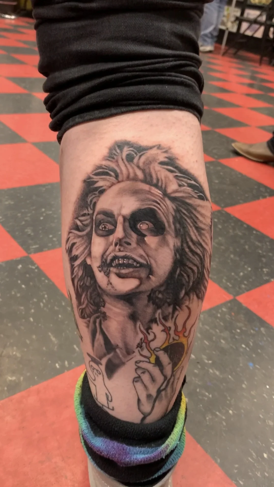 Black & Gray Realism tattoo by Dominic_Mata: portrait, man, wild hair, smiling face