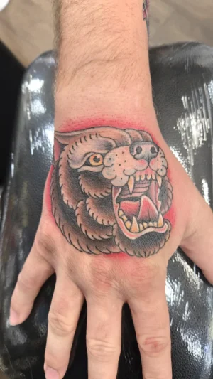 Roaring bear Hand Tattoo